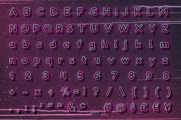 Alfabetten, leestekens, symbolen vector roze neon lettertype typografie set