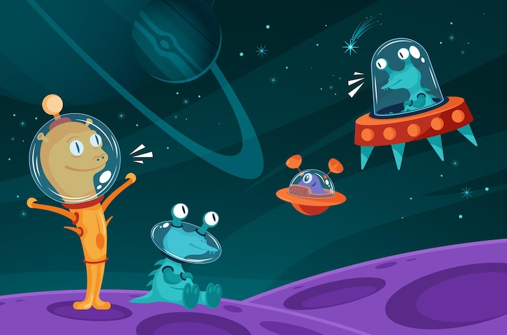 Gratis Vector aliens ruimte cartoon afbeelding