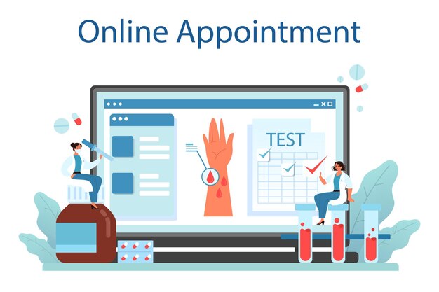 Allergist online service of platform Allergiesymptoom medische allergologie diagnostische tests en behandeling Online afspraak Platte vectorillustratie