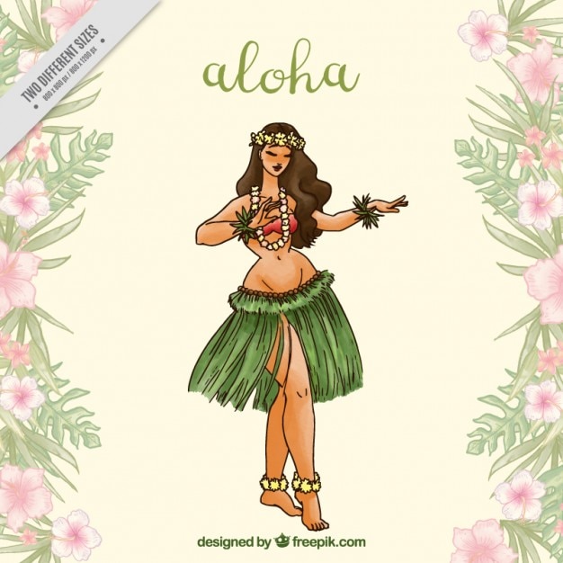 Gratis vector aloha achtergrond met vrouw dansen