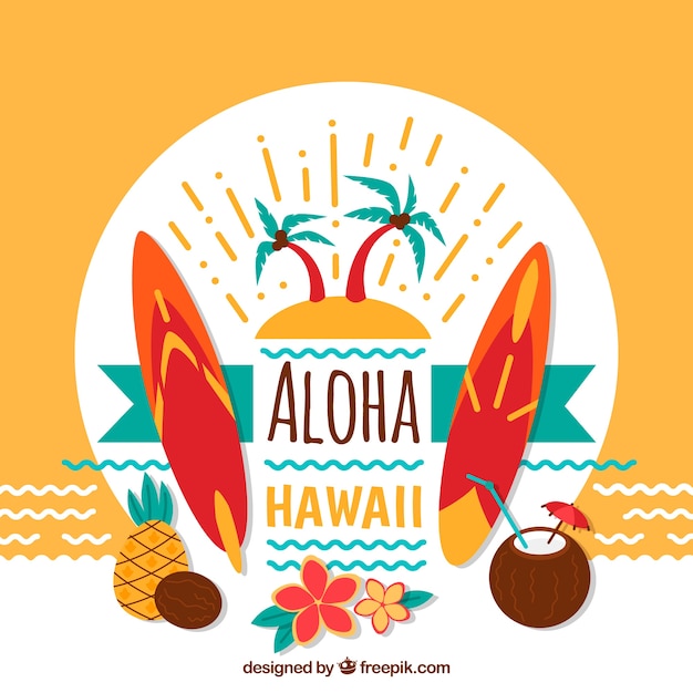 Gratis vector aloha decoratieve achtergrond en surfplanken