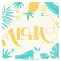 Gratis vector aloha retro achtergrond met bladeren en ananas