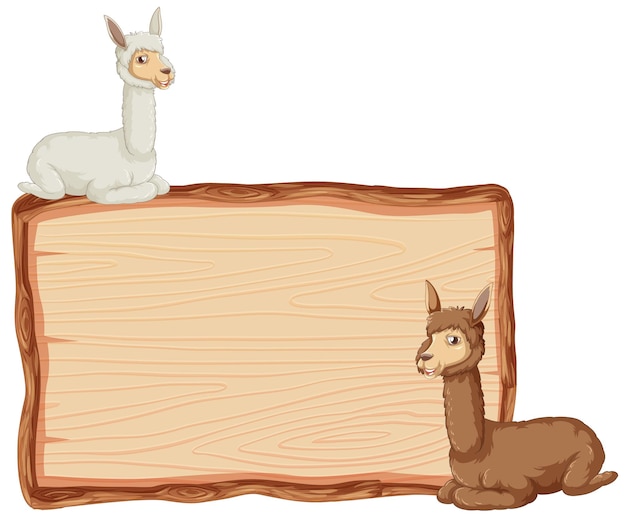 Gratis vector alpaca met houten tekenbanner