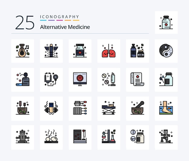 Alternatieve Geneeskunde 25 Line Gevuld icon pack inclusief lotion cosmetica medische geneeskunde longen