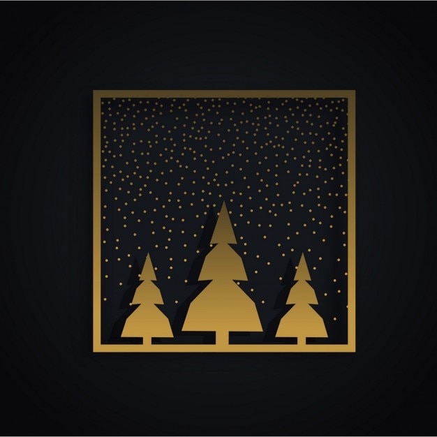 Gratis vector amazing christmas festival ontwerp met drie bomen en gouden frame