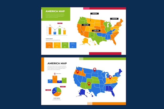 Gratis vector amerika kaart infographic in plat ontwerp