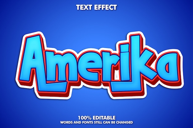 Amerika label sticker, bewerkabke cartoon teksteffect