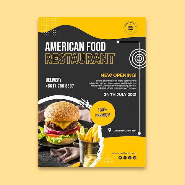 Gratis vector amerikaans eten restaurant poster sjabloon