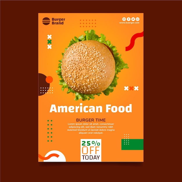 Gratis vector amerikaans eten verticale flyer-sjabloon met hamburger