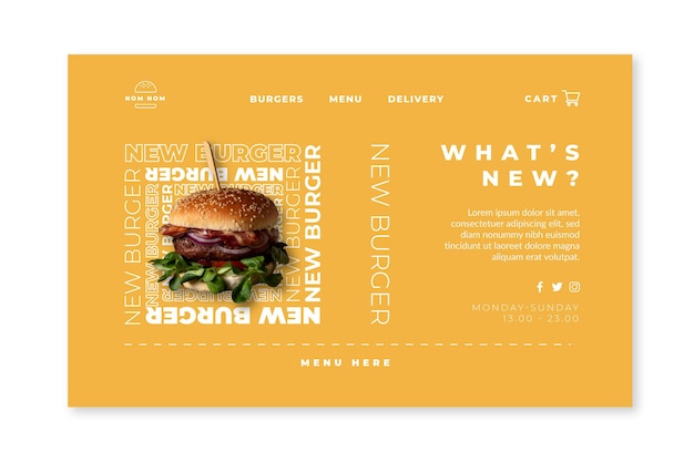 Amerikaans voedselwebsjabloon met foto van de hamburger