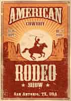 Gratis vector amerikaanse cowboy rodeo poster met typografie en vintage papier textuur