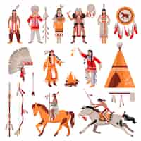 Gratis vector amerikaanse indianen tekens en elementen set