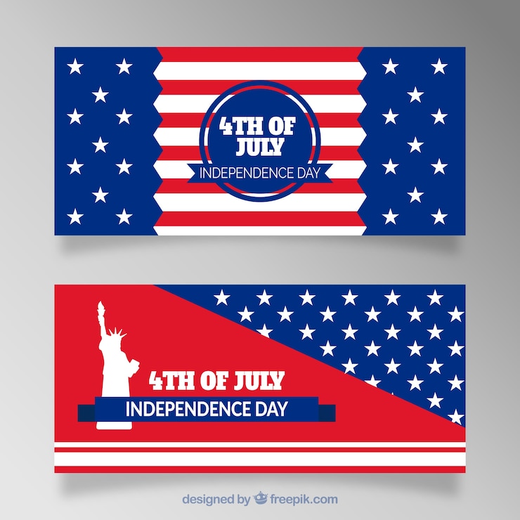 Gratis Vector amerikaanse onafhankelijkheidsbanners met plat ontwerp
