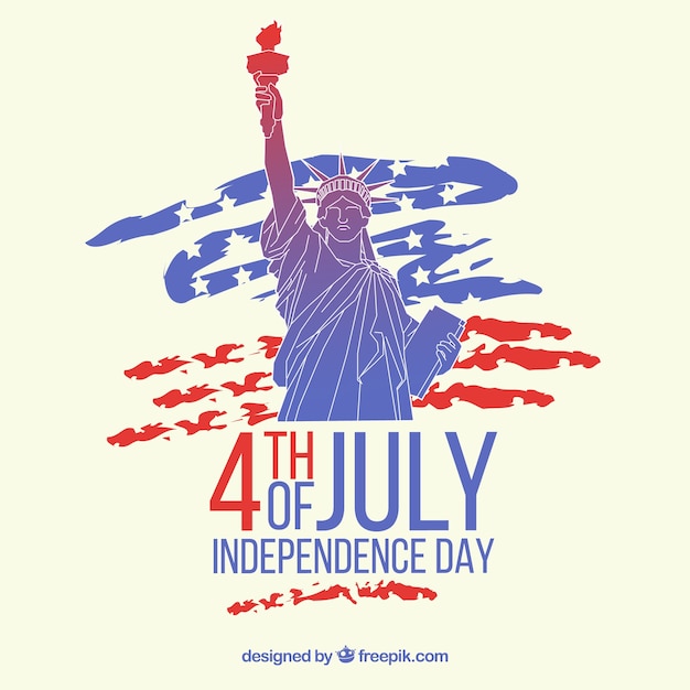 Gratis vector amerikaanse onafhankelijkheidsdag met vrijheidsstandbeeld