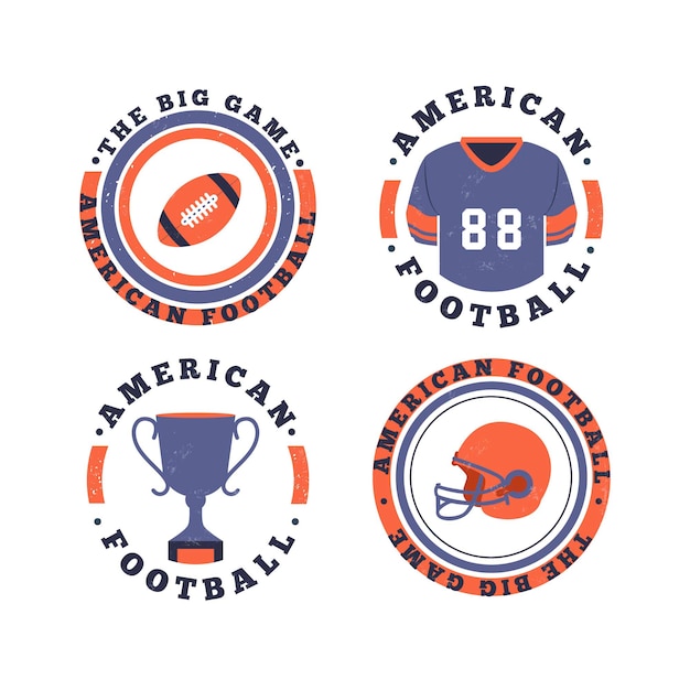 Gratis vector amerikaanse voetbalbadges in retrostijl