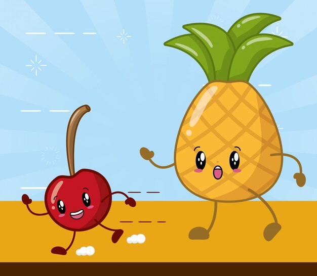 ananas en kersen kawaii fruit