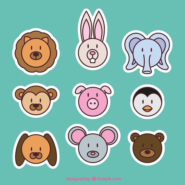 Animal emoticon stickers in plat design