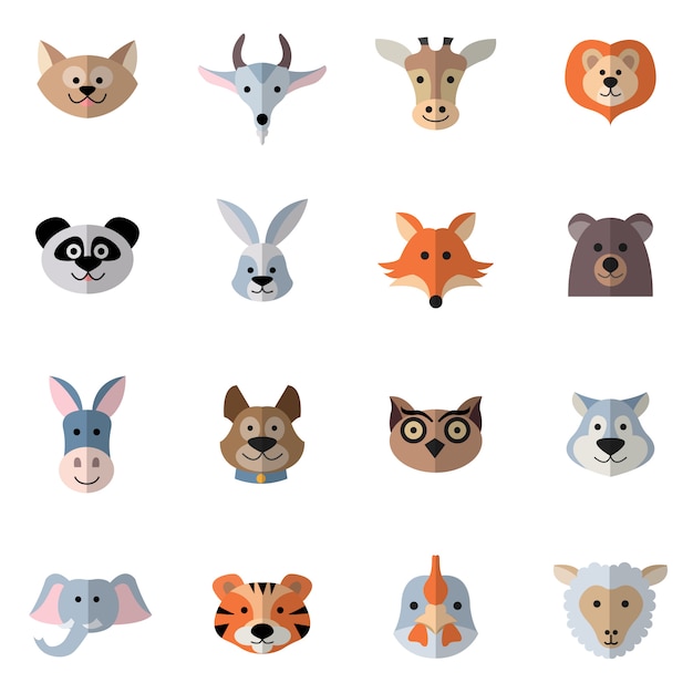 Gratis vector animals heads flat