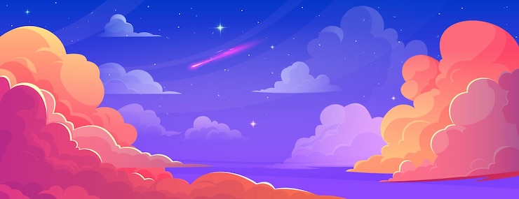 Gratis Vector anime stijl hemel met wolken's nachts
