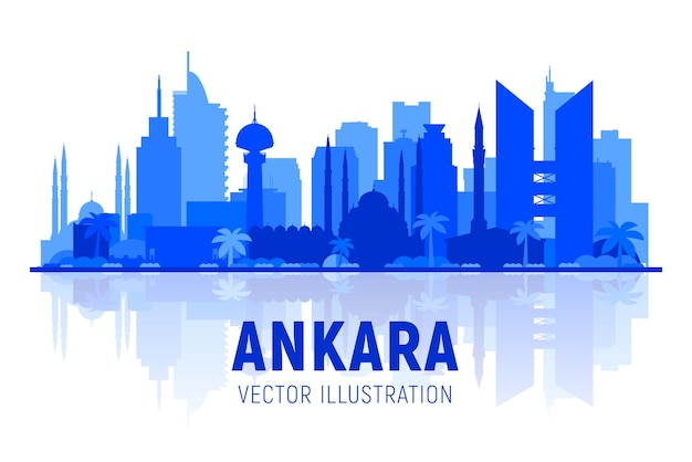 Ankara Turkije skyline van de stad silhouet op witte achtergrond Platte vectorillustratie Zakelijke reizen en toerisme concept met moderne en oude gebouwen Afbeelding voor banner of website