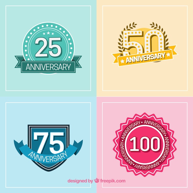 Anniversary badges in vlakke stijl