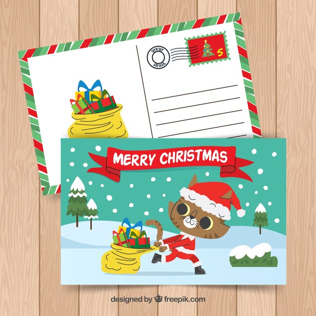 Gratis vector ansichtkaart met leuk kerstdier