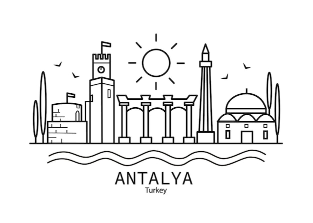 Antalya vlakke afbeelding antalya lijntekening moderne stijl antalya stad illustratie hand