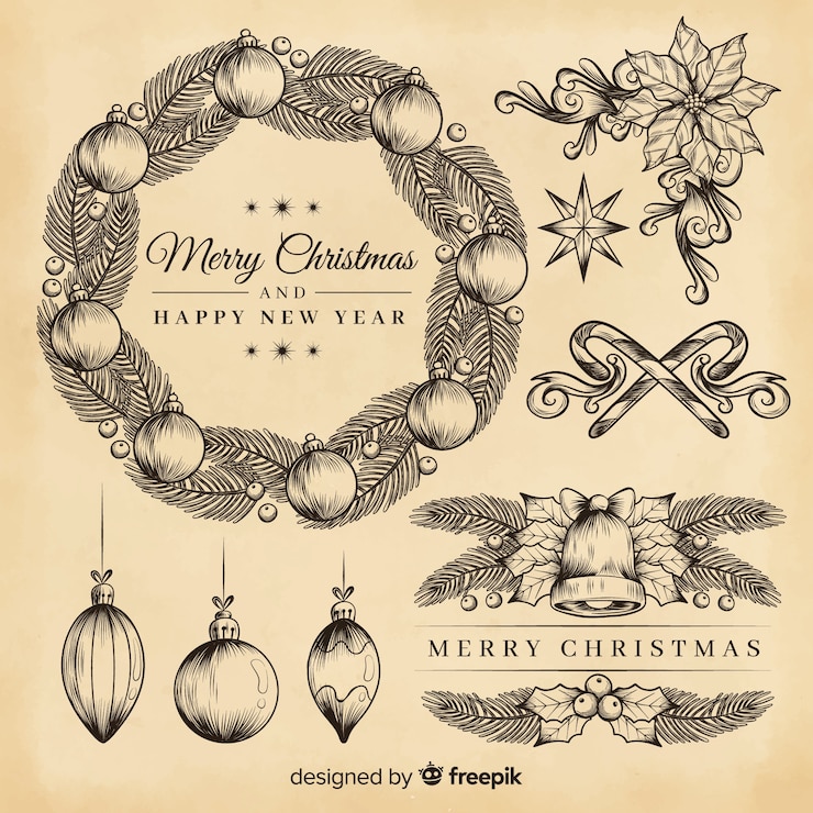Gratis Vector antieke kerstdecoratie op sepia kleuren