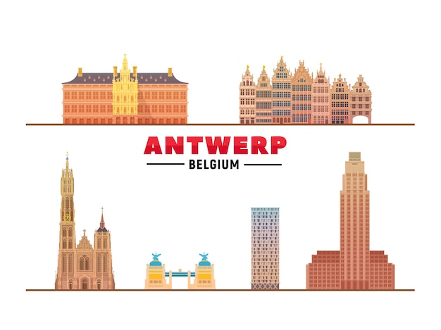 Antwerpen belgië meest beroemde bezienswaardigheden op witte achtergrond vector illustratie zakelijk reizen en toerisme concept met moderne gebouwen afbeelding voor presentatie banner website