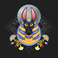 Gratis vector anubis samenstelling met avatar stijl afbeelding van egyptische god met honden hoofd bloemen en geometrische ornamenten vector illustratie