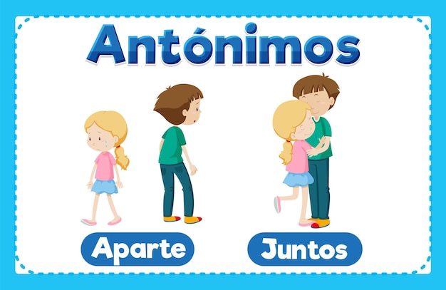 Gratis vector aparte en juntos antoniem woordkaart betekent in het spaans apart en samen