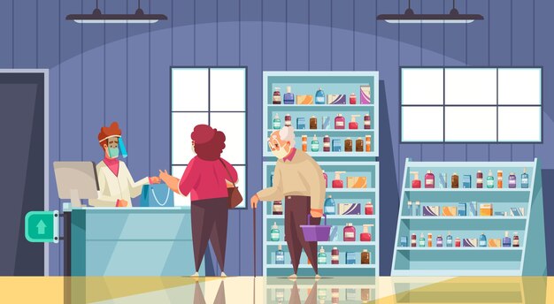 Apotheek winkel illustratie met medisch recept