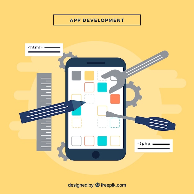 App ontwikkelingsconcept met platte deisng