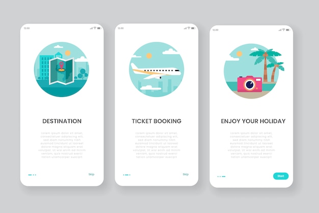 Gratis vector app-schermen voor reizen