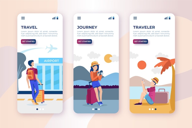Gratis vector app-schermen voor reizen