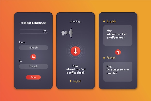 Gratis vector app-schermen voor stemvertalers