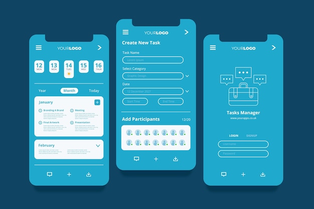 Gratis vector app-schermen voor taakbeheer