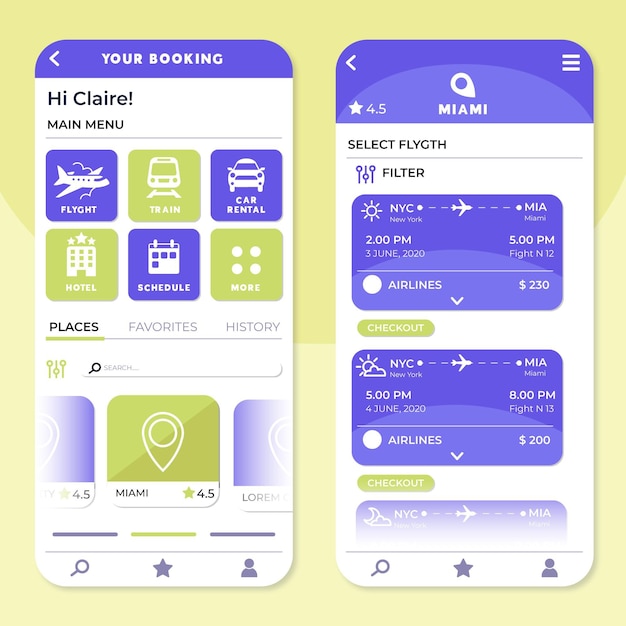 Gratis vector app voor het boeken van reizen