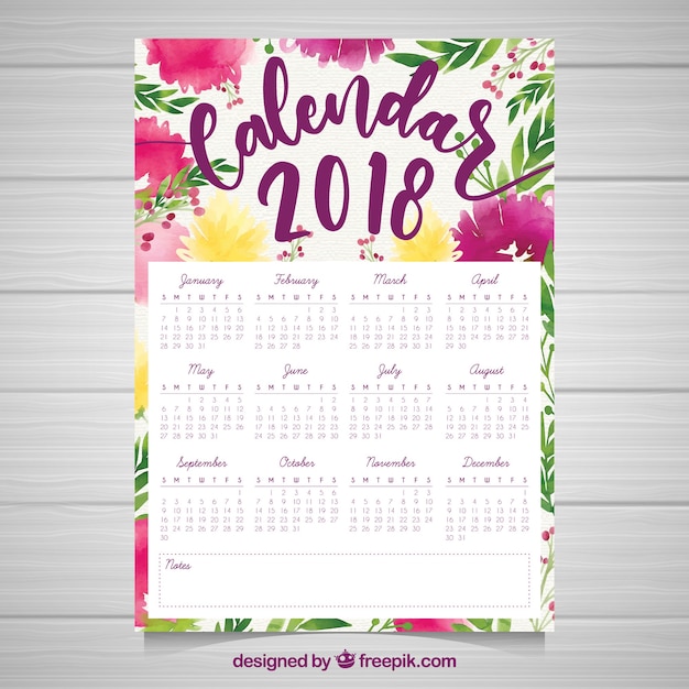 Gratis vector aquarel 2018 kalender