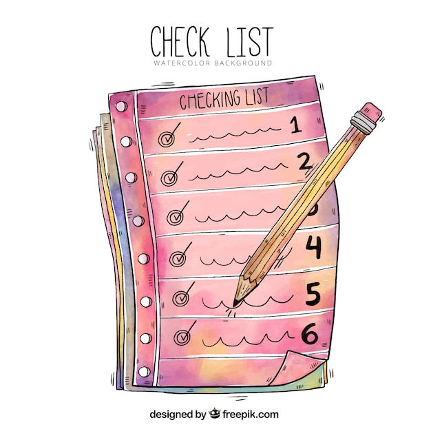 aquarel achtergrond met checklist en potlood