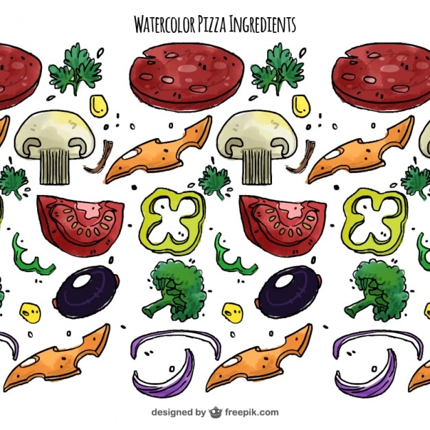 Aquarel achtergrond van ingrediënten voor pizza