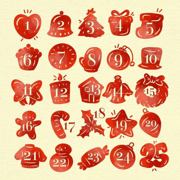 Aquarel adventskalender illustratie