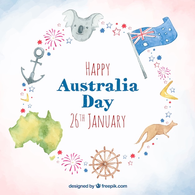 Aquarel Australië dag achtergrond met verschillende elementen
