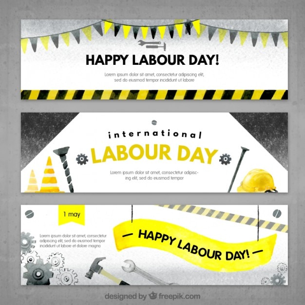 Gratis vector aquarel banners met hulpmiddelen voor labor day