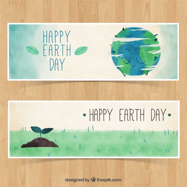 Aquarel banners met illustraties voor aardedag