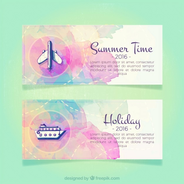 Gratis vector aquarel banners met transporten