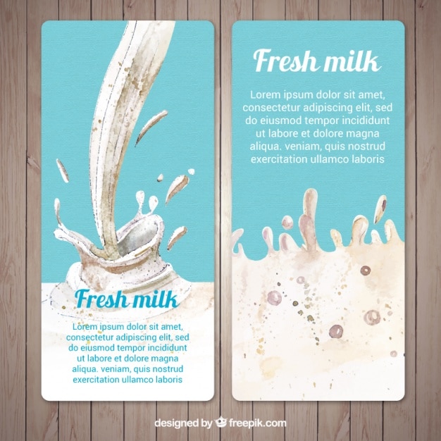 Gratis vector aquarel banners van verse melk splash