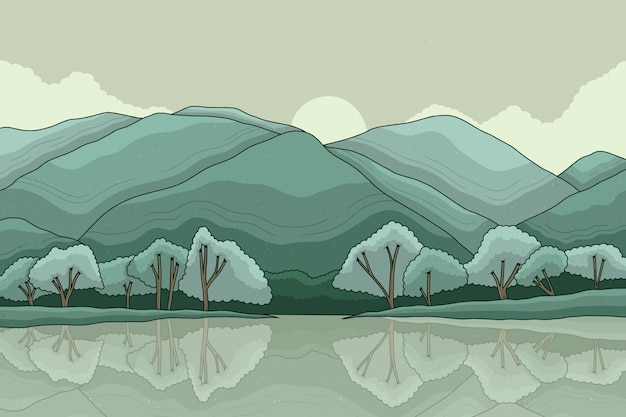 Gratis vector aquarel berglandschap met bomen