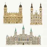 Gratis vector aquarel beroemde architectonische monumenten set