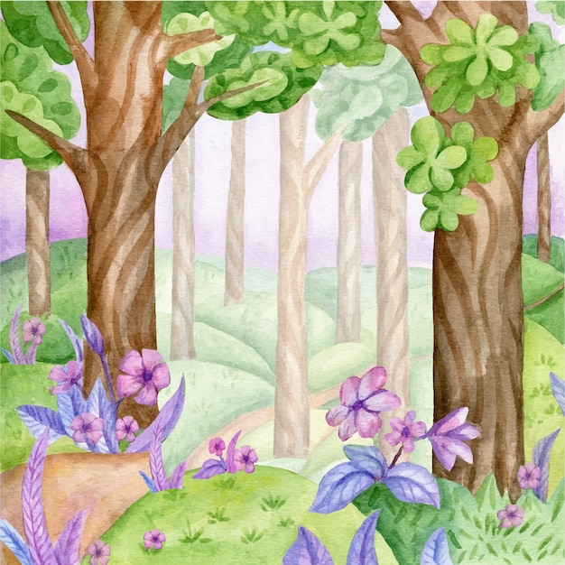 Gratis vector aquarel betoverd bos illustratie